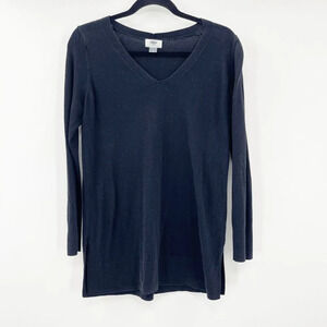 Old Navy V Neck Knit Top Women's Size M Black Long Sleeve Ribbed Hem